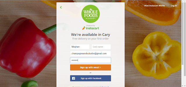 Meghan Grant using Instacart with Whole Foods and entering her username and password