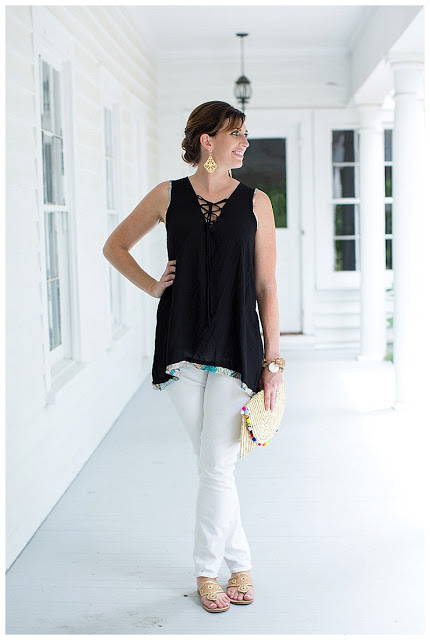 woman in Black and White outfit
