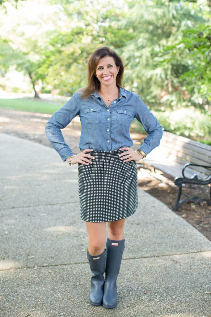 Chambray + Polka Dots + Hunter Boots