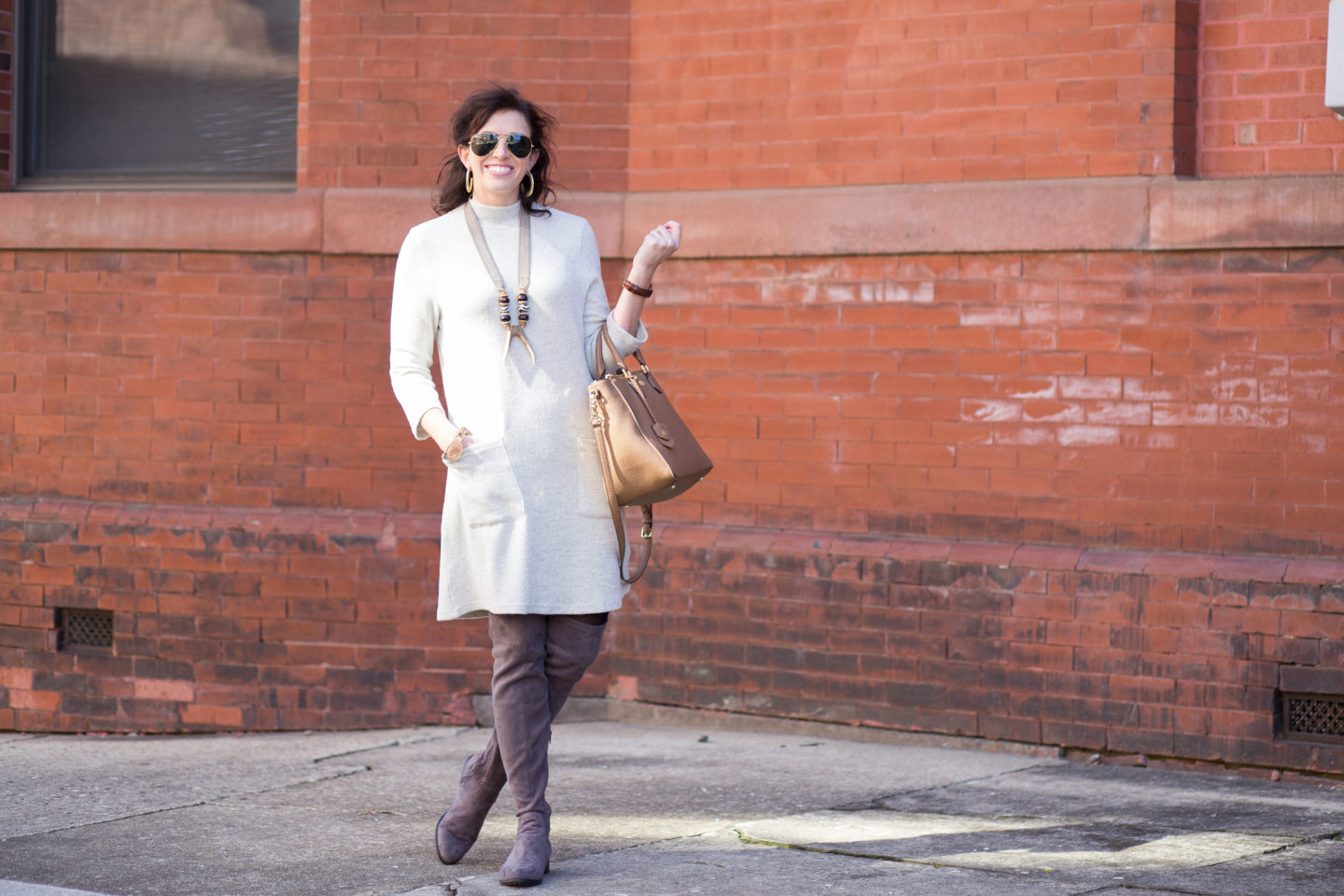 Neutral Dress + Over the Knee Boots - I'm Fixin' To - @mbg0112