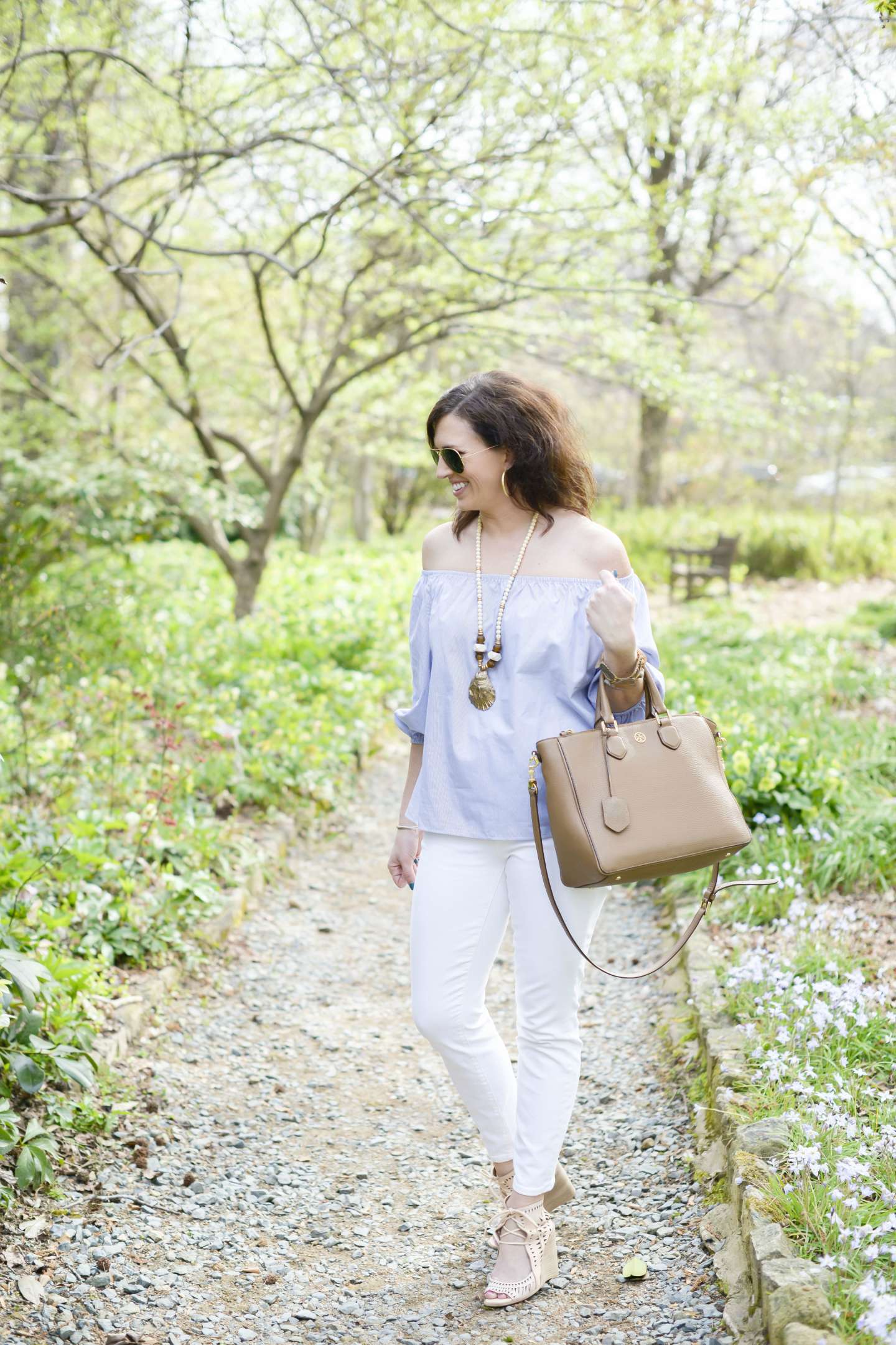 Blue & White Off the Shoulder for Spring in Chapel Hill - I'm Fixin' To - @mbg0112