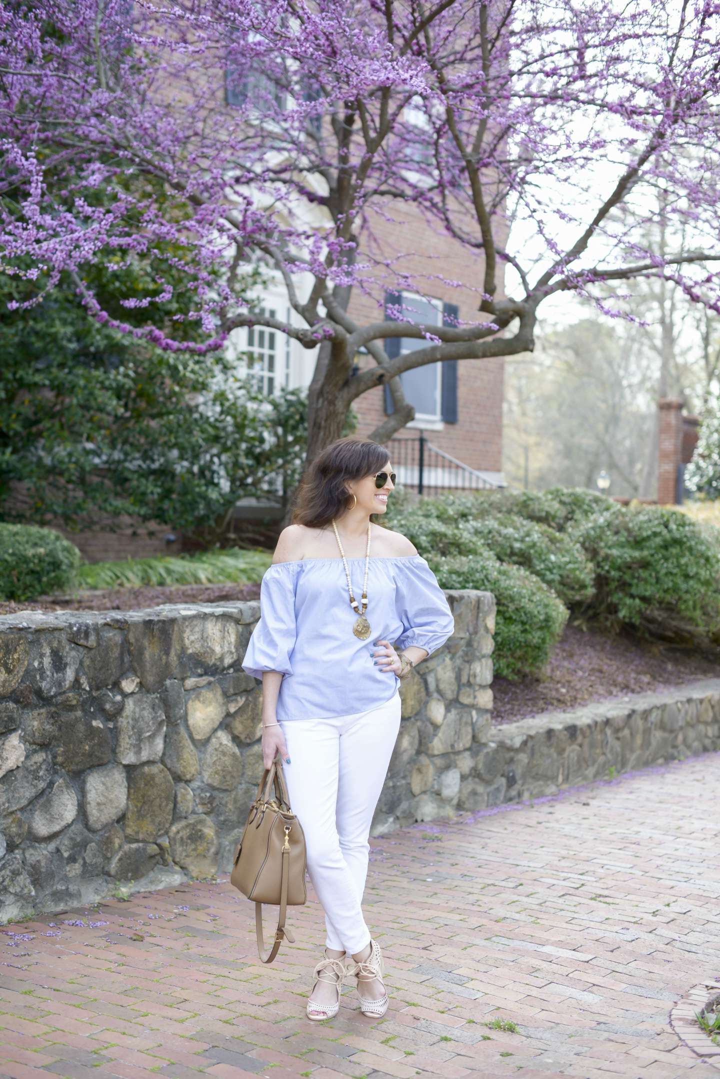 Blue & White Off the Shoulder for Spring in Chapel Hill - I'm Fixin' To - @mbg0112