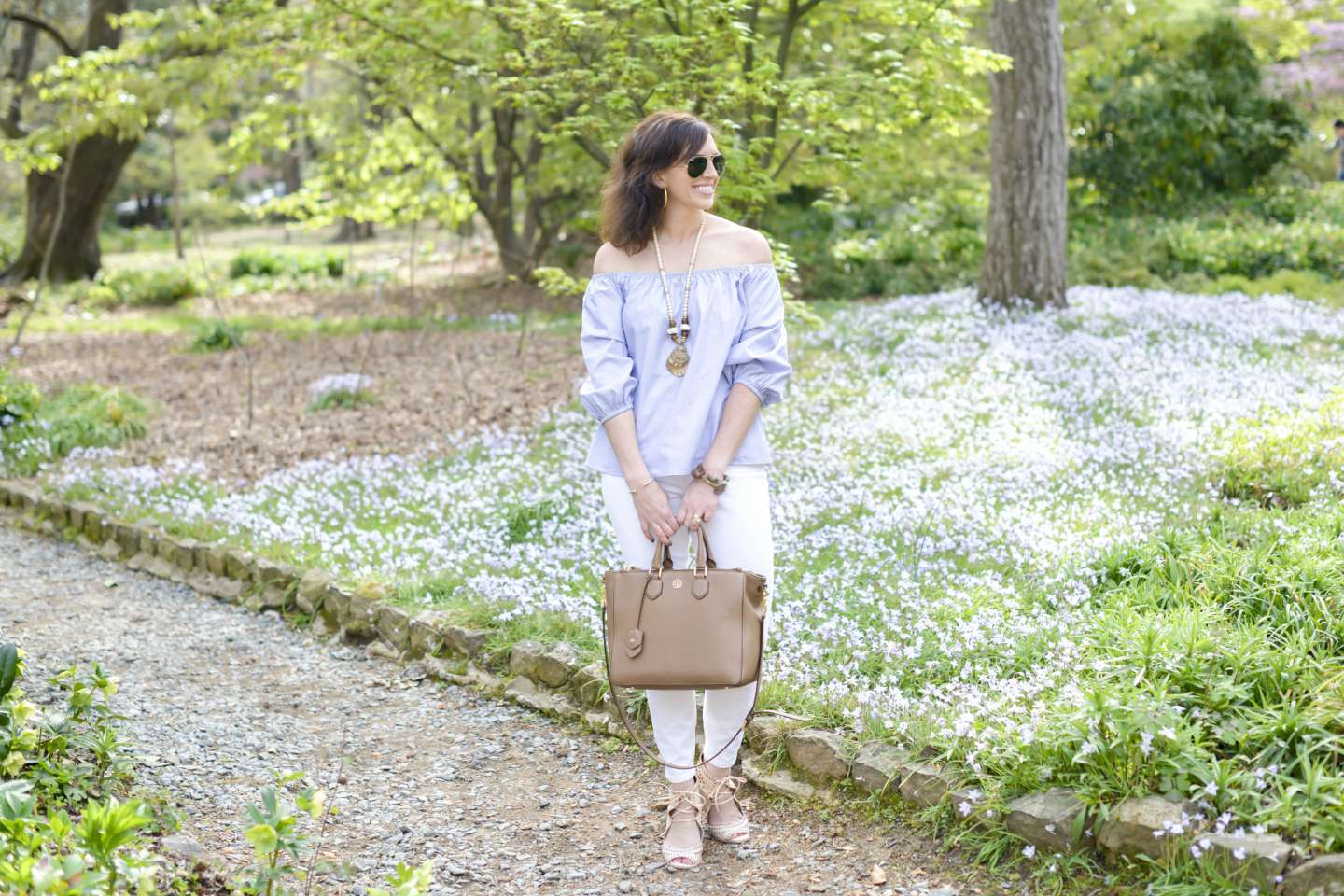Blue & White Off the Shoulder for Spring in Chapel Hill - I'm Fixin' To - @mbg0112