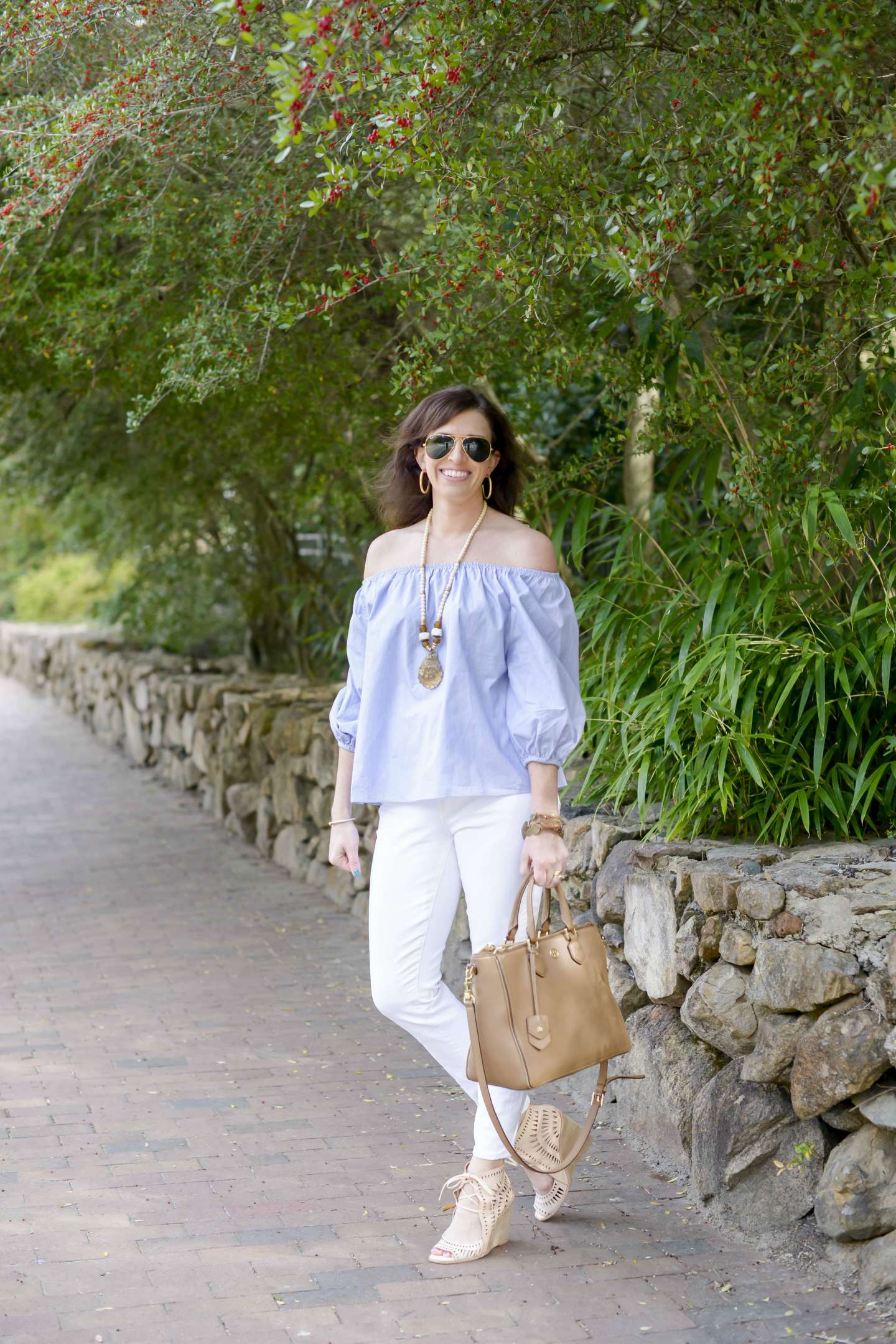 Blue & White Off the Shoulder for Spring in Chapel Hill - I'm Fixin' To - @mbg0112