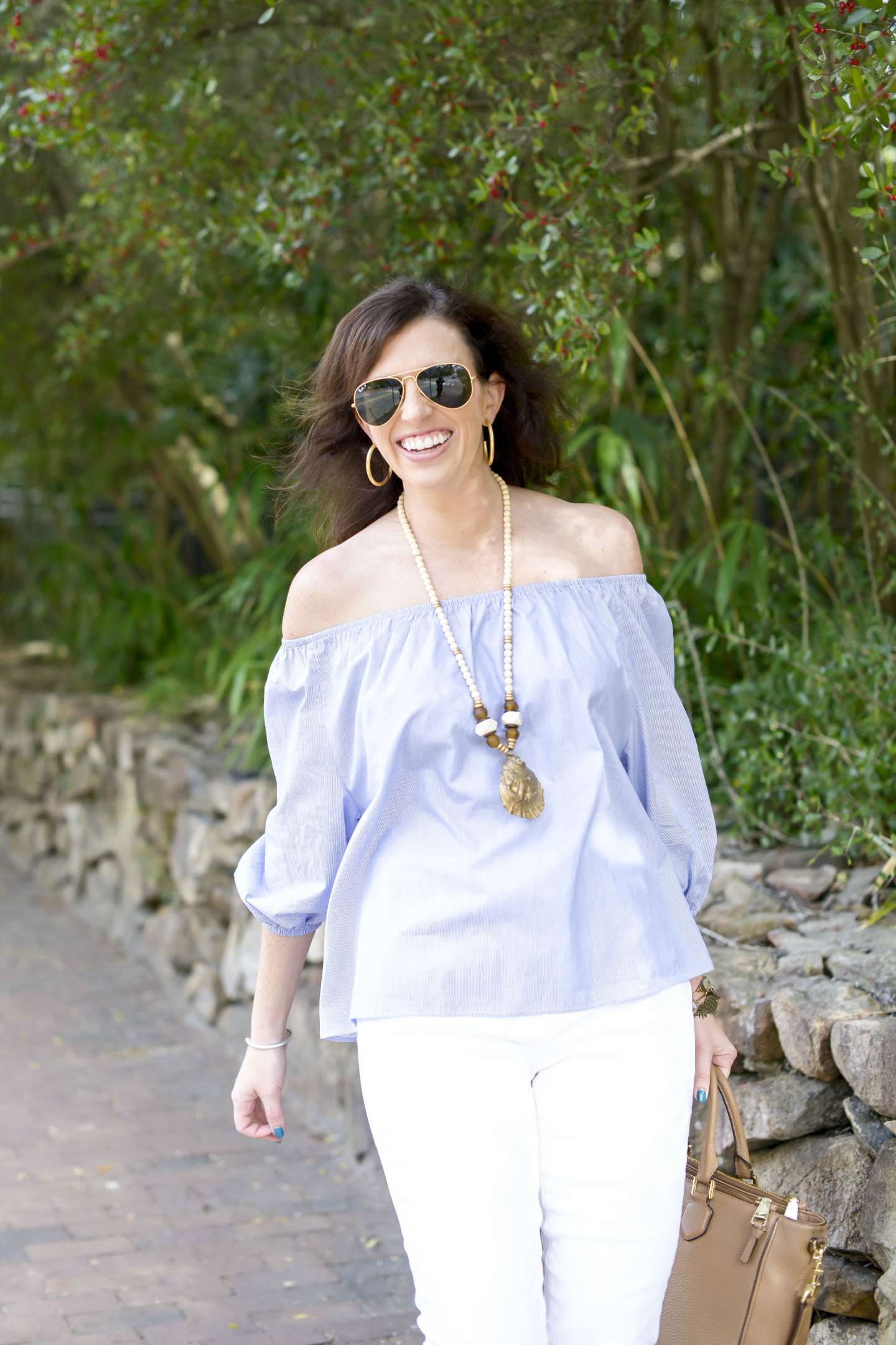 Blue & White Off the Shoulder for Spring in Chapel Hill - I'm Fixin' To - @mbg0112