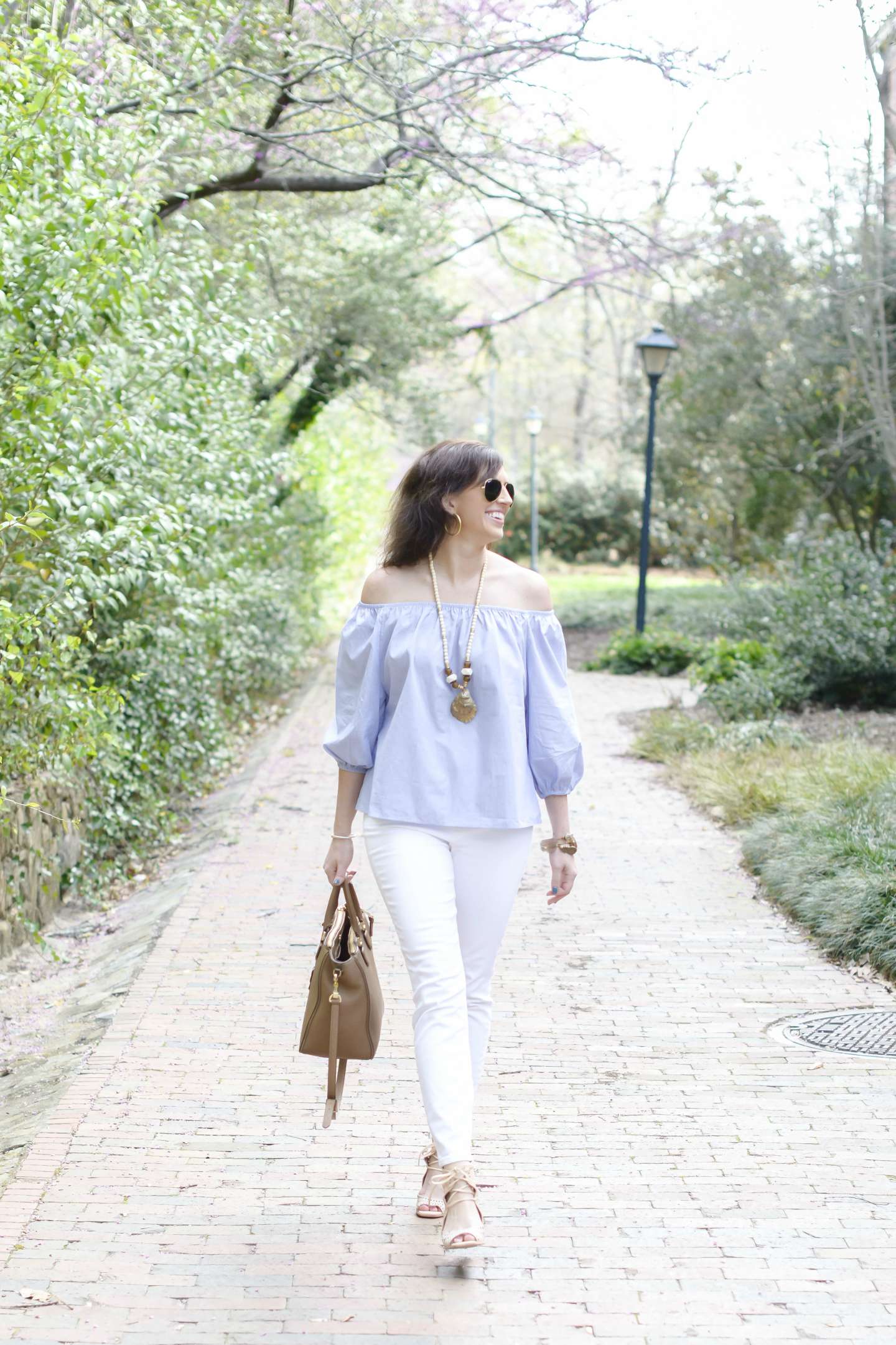 Blue & White Off the Shoulder for Spring in Chapel Hill - I'm Fixin' To - @mbg0112