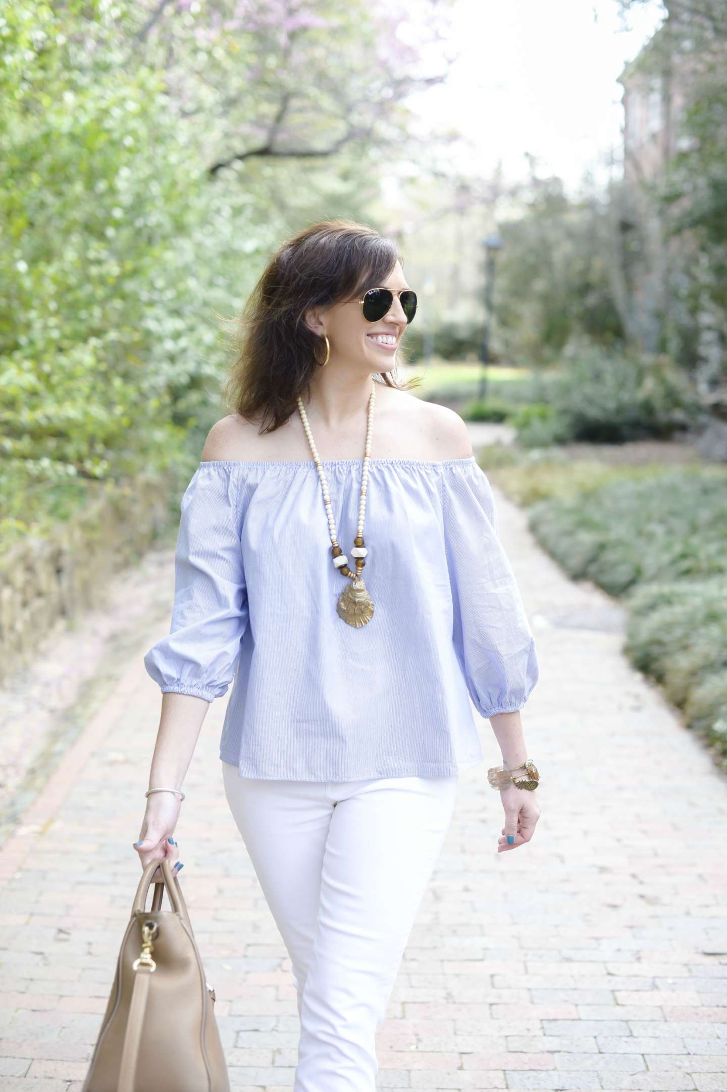 Blue & White Off the Shoulder for Spring in Chapel Hill - I'm Fixin' To - @mbg0112