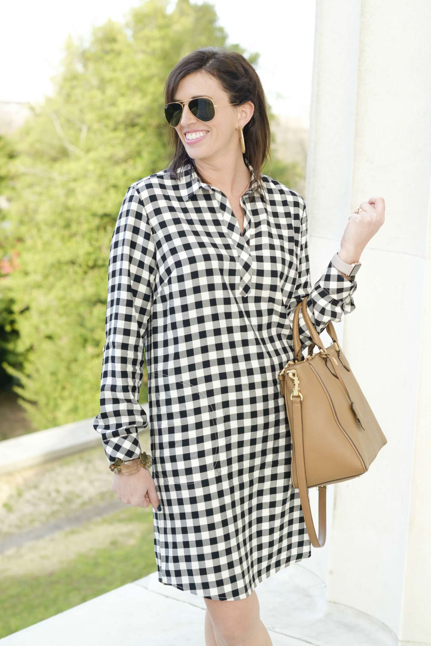 Gingham Shirt Dress + The Best Wedges for Spring - I'm Fixin' To - @mbg0112