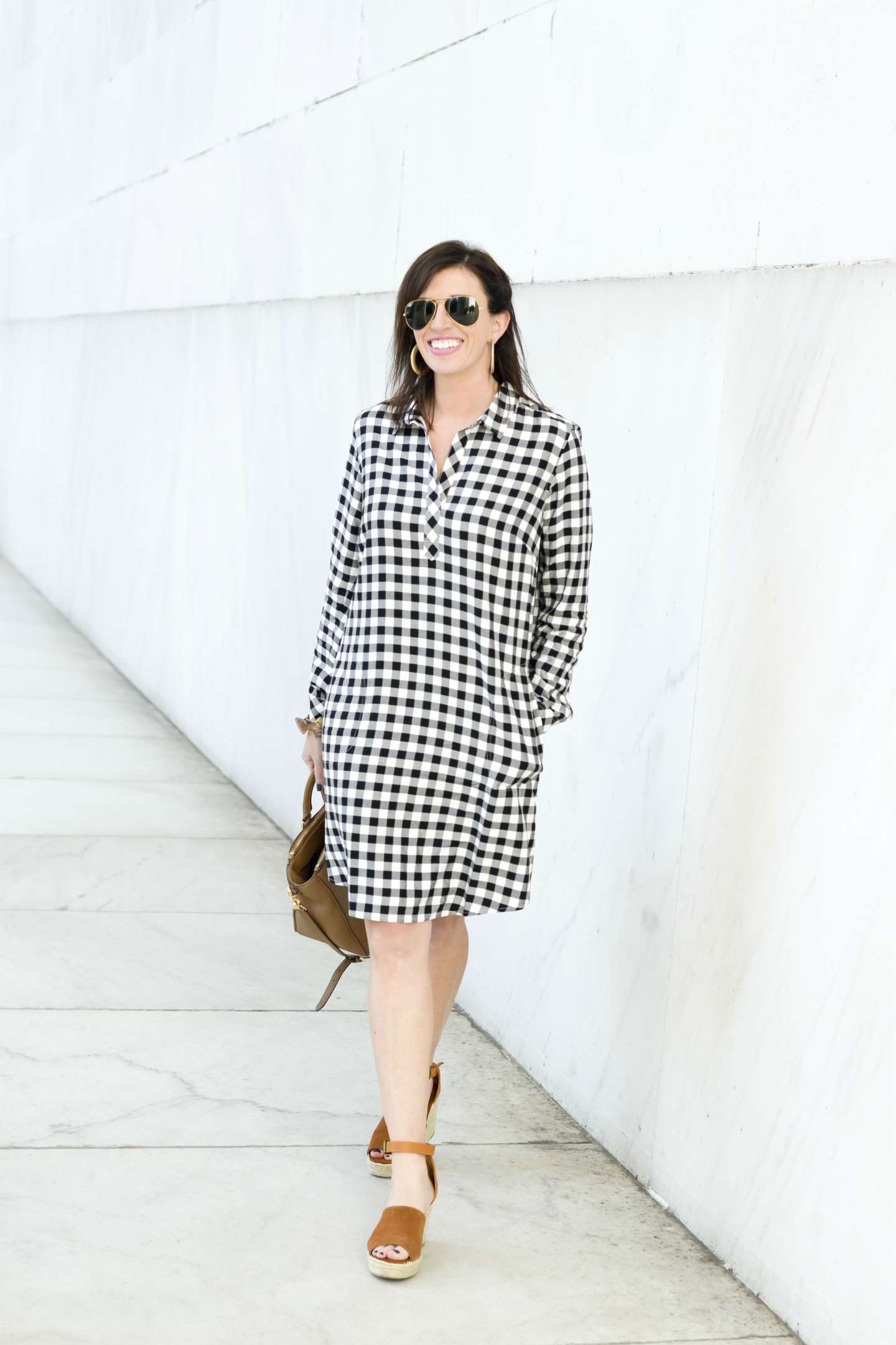 Gingham Shirt Dress + The Best Wedges for Spring - I'm Fixin' To - @mbg0112