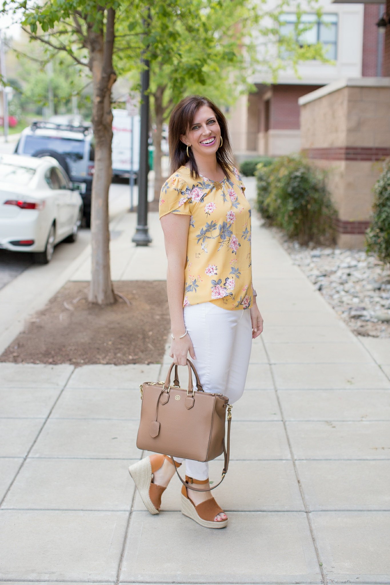 Yellow Florals & White Jeans for Spring - @mbg0112 - I'm Fixin' To