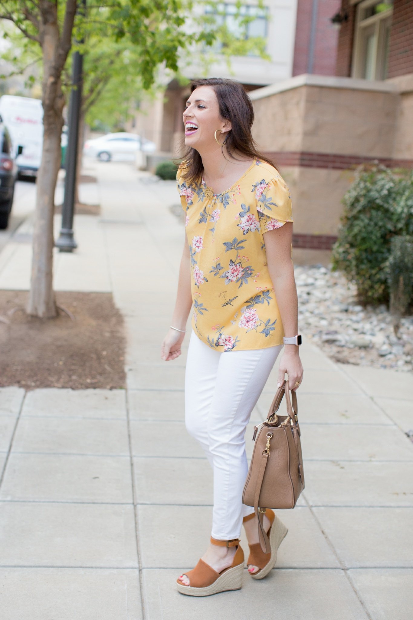 Yellow Florals & White Jeans for Spring - @mbg0112 - I'm Fixin' To