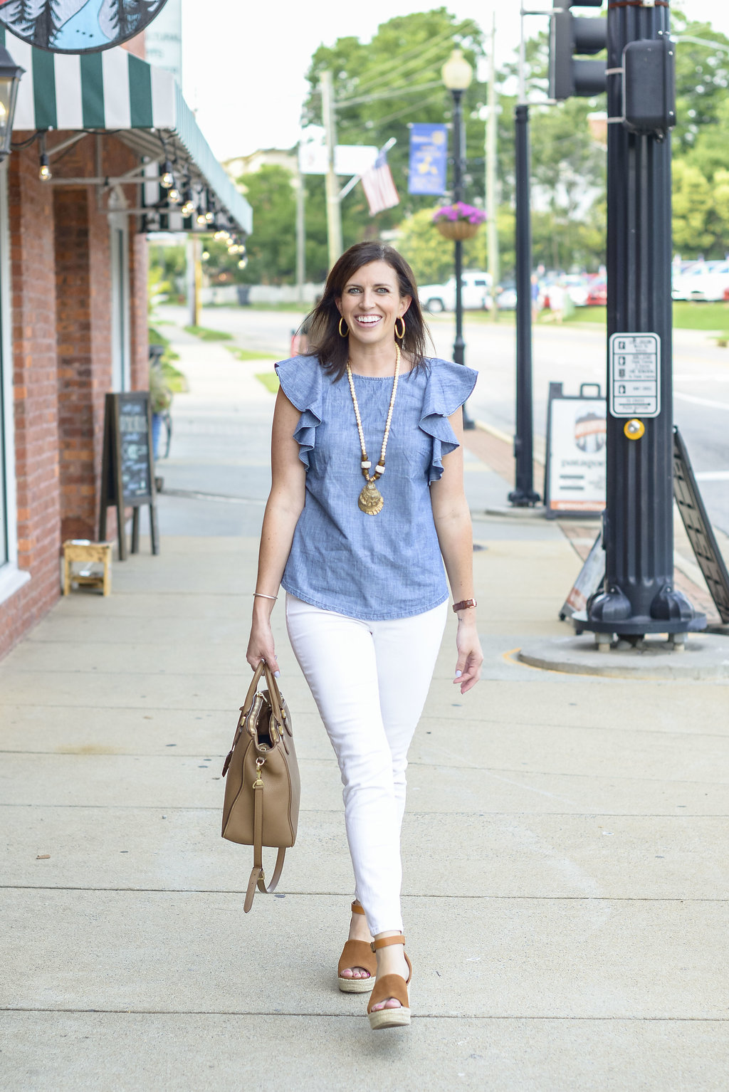 Chambray Ruffles & White Denim for the 4th of July - @mbg0112 - I'm Fixin' To