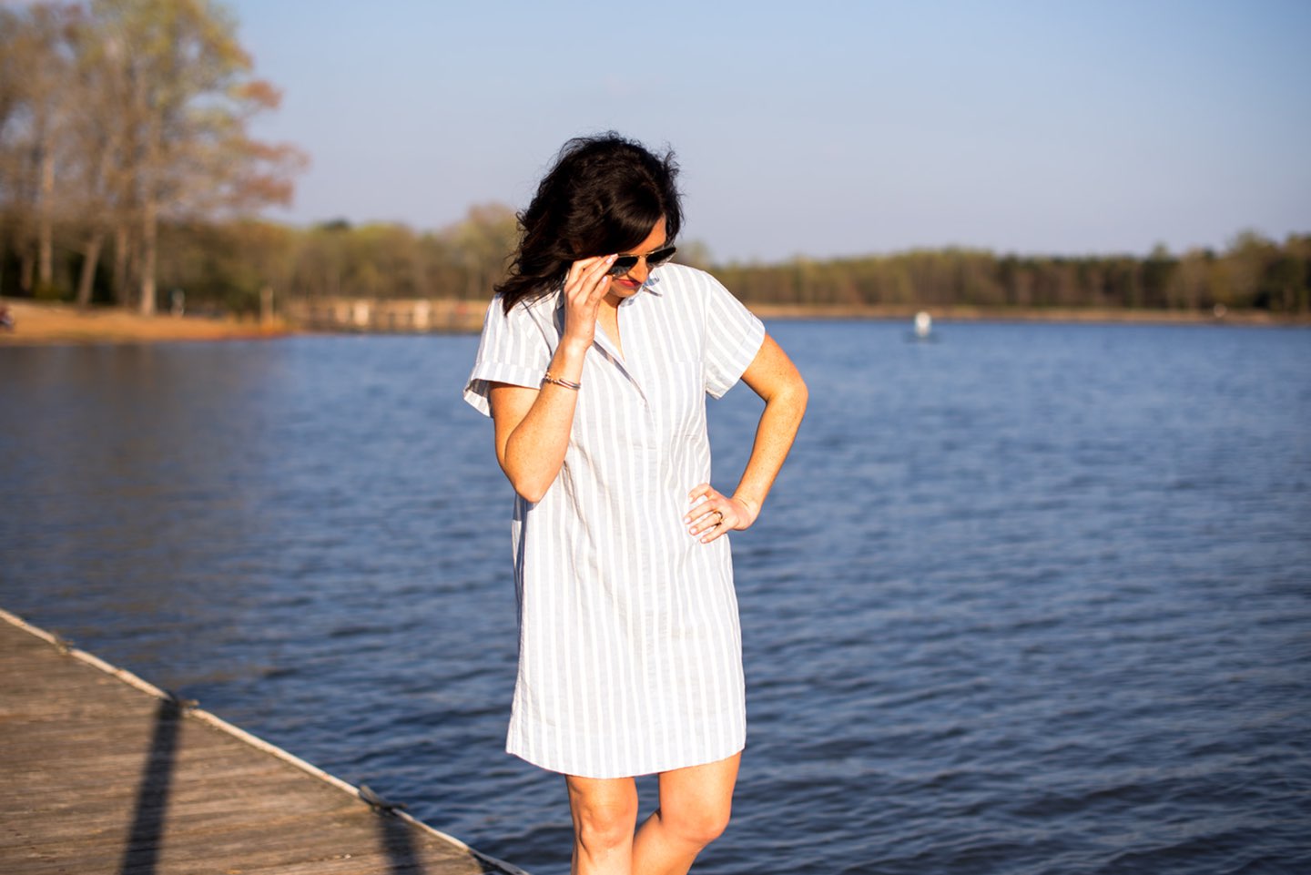Casual Spring Outfits featured by top US fashion blog I'm Fixin' To; Image of a woman wearing J. Crew Factory Linen Dress, David Yurman Bangle, Sheila Fajl Hoops, Ray-Ban Polarized Aviators and Jack Rogers Sandals