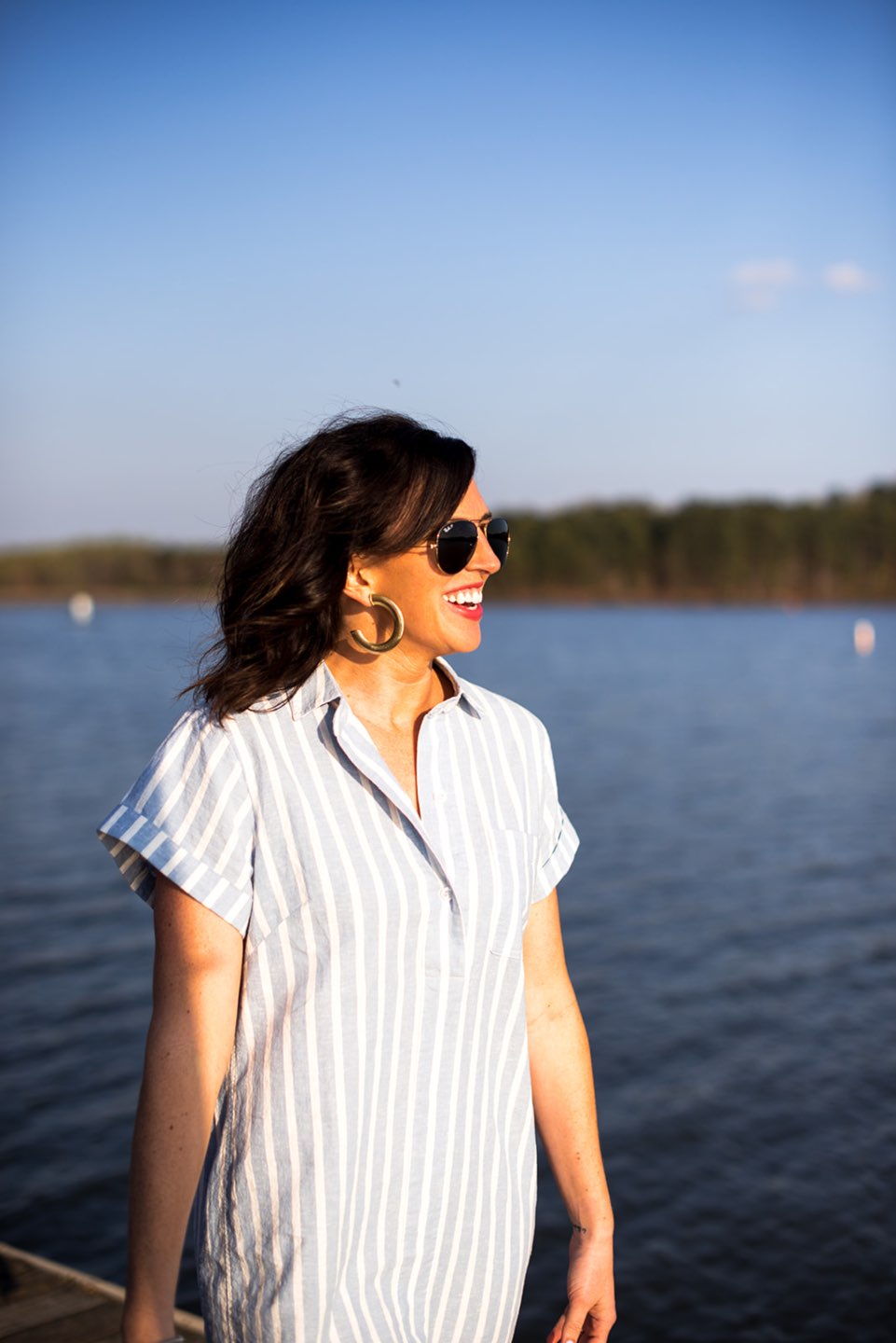 Casual Spring Outfits featured by top US fashion blog I'm Fixin' To; Image of a woman wearing J. Crew Factory Linen Dress, David Yurman Bangle, Sheila Fajl Hoops, Ray-Ban Polarized Aviators and Jack Rogers Sandals