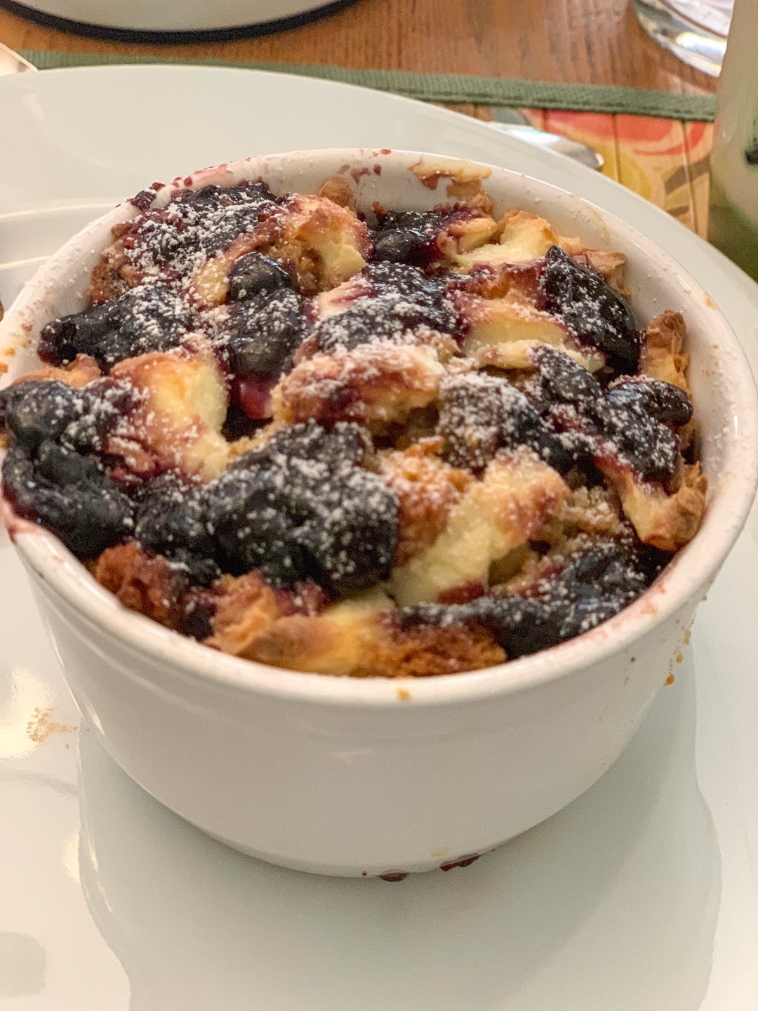North Carolina Favorite: Between Water and Main Bed & Breakfast in Belhaven - I'm Fixin' To - @mbg0112 | North Carolina Favorite: Between Water and Main Bed & Breakfast in Belhaven by popular North Carolina Blogger, I'm Fixin' To: image of blueberry lemon bread pudding at Between Water and Main Bed and Breakfast.