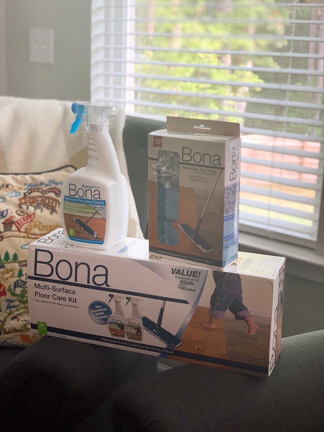 Keeping Our Floors Clean with Bona Essentials - I'm Fixin' To - @mbg0112 | Keeping Our Floors Clean with Bona Essentials by popular lifestyle blog, I'm Fixin' To: image of a Bona Essentials Multi-Surface Floor Care Kit.