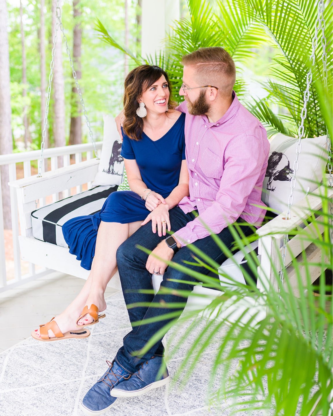 Welcome August + July 2019 Instagram Roundup - I'm Fixin' To - @mbg0112 | Welcome August + July 2019 Instagram Roundup by popular North Carolina life and style blog, I'm Fixin' To: image of a woman wearing a GRECERELLE Women's Casual Loose Pocket Long Dress Short Sleeve Split Maxi Dresses and STEVEN by Steve Madden Women's Greece Sandal and sitting next to her husband on a porch swing.