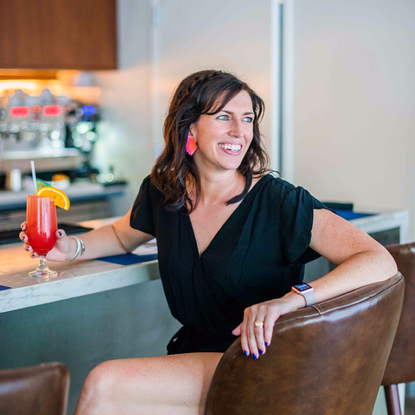 Welcome August + July 2019 Instagram Roundup - I'm Fixin' To - @mbg0112 | Welcome August + July 2019 Instagram Roundup by popular North Carolina life and style blog, I'm Fixin' To: image of a woman sitting at the bar counter at The Unscripted and wearing a Amazon Brand - Daily Ritual Women's Tencel Short-Sleeve Romper.