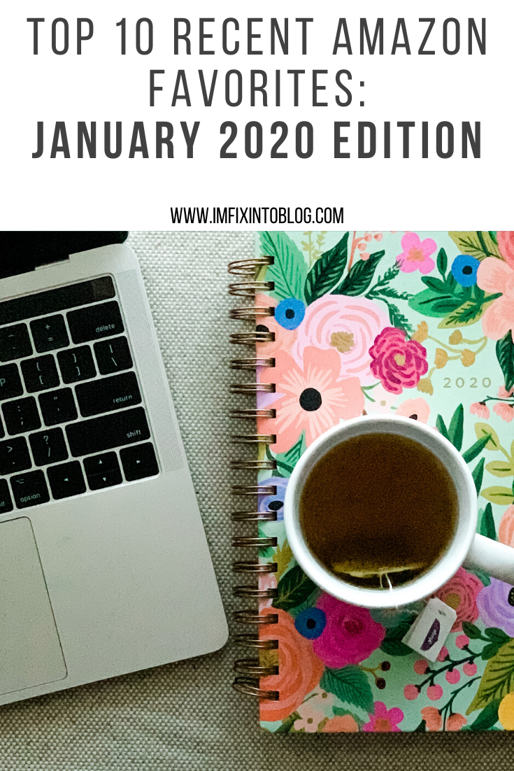 Top 10 Recent Amazon Purchases - I'm Fixin' To - @mbg0112 | Top 10 Recent Amazon Purchases by popular North Carolina life and style blog, I'm Fixin' To: Pinterest image of a Rifle Paper Co. planner, laptop, and cup of tea.