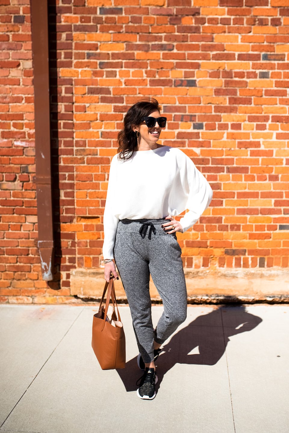 Adjusting to a New Normal by popular NC lifestyle blog, I'm Fixin' To: image of a woman wearing a Amazon GABERLY Boat Neck Batwing Sleeves Dolman Knitted Sweaters, Nordstrom Serene Cozy Mélange Jogger Pants ZELLA, and Amazon adidas Women's Cloudfoam Pure Running Shoe.