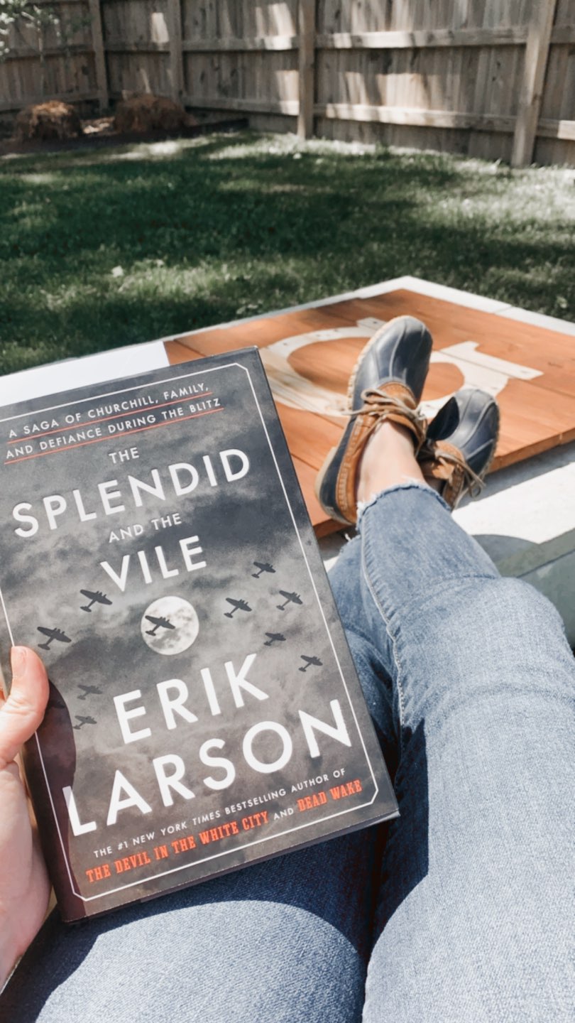 Recent Purchases by popular N.C. life and style blog, I'm Fixin' To: image of a woman holding the book The Splendid and the Vile by Erik Larson.