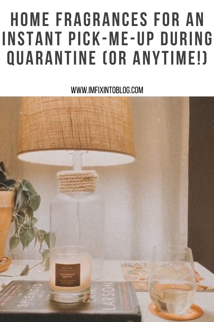 Home Fragrances for an Instant Pick-Me-Up during Quarantine (or Anytime!) - I'm Fixin' To - @mbg0112 | Home Fragrances by popular N.C. life and style blog, I'm Fixin' To: image of a night stand with a lamp, glass of water, The Splendid and the Vile book, and a Na Nin Lavender Smoke scented candle.