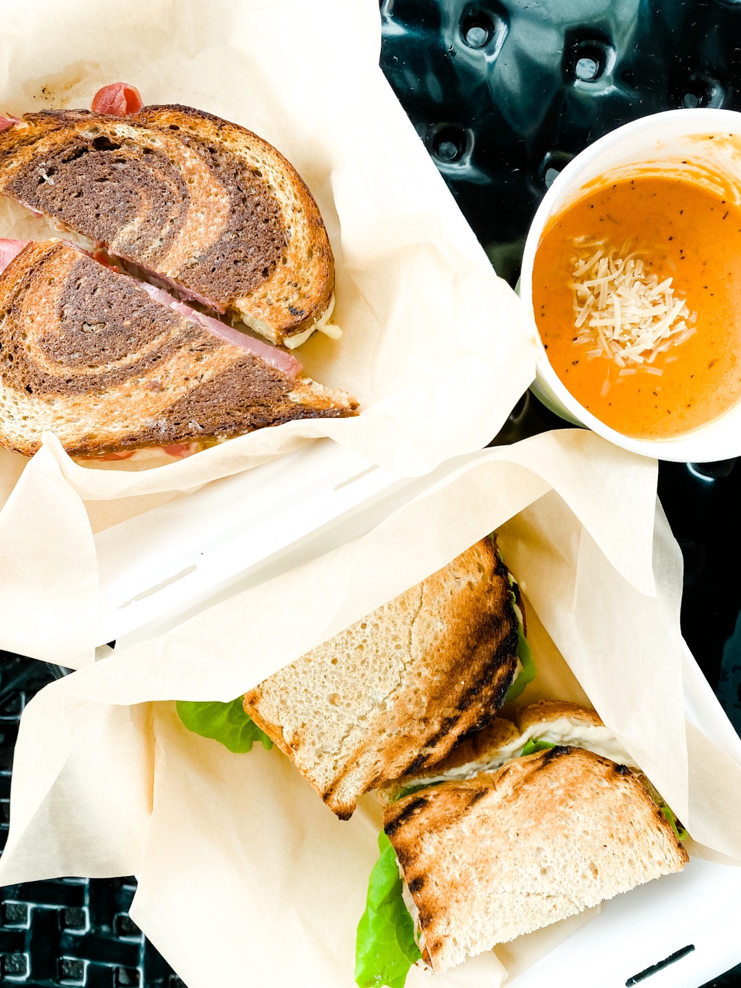Western NC Wineries: 6 Wineries to Visit During your Next Girls' Weekend - I'm Fixin' To - @mbg0112|Western NC Wineries by popular NC blog, I'm Fixin' To: image of sandwiches and soup at Harvest Grill. 
