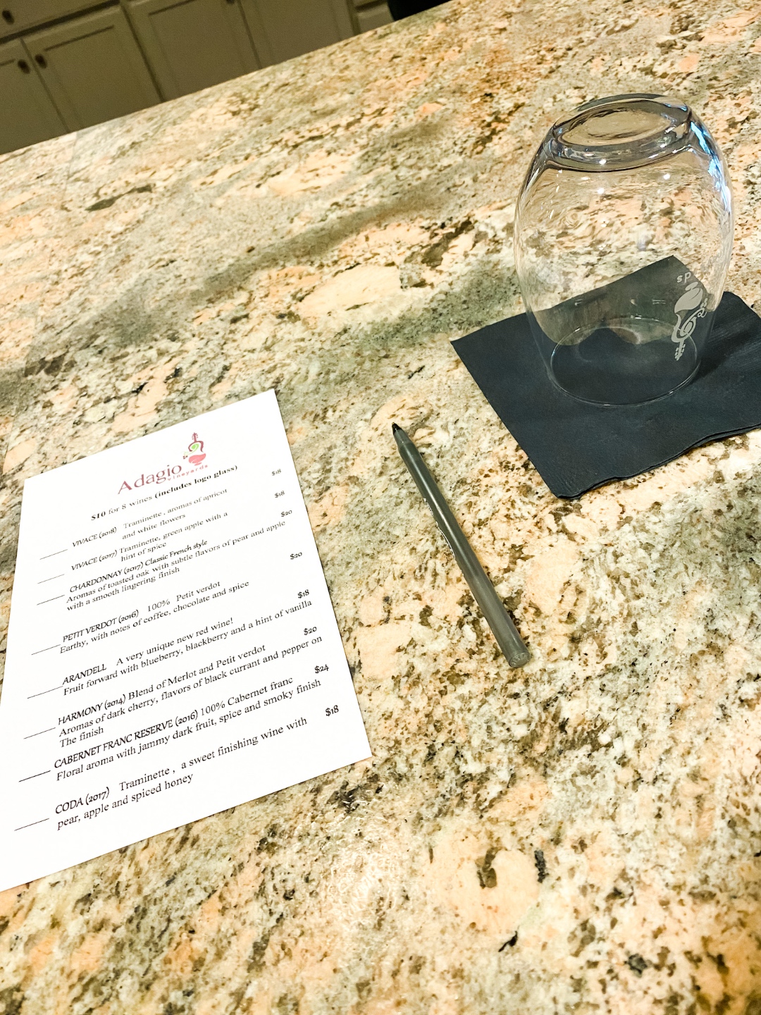 Western NC Wineries: 6 Wineries to Visit During your Next Girls' Weekend - I'm Fixin' To - @mbg0112 |Western NC Wineries by popular NC blog, I'm Fixin' To: image of a wine list at Adagio vineyards. 