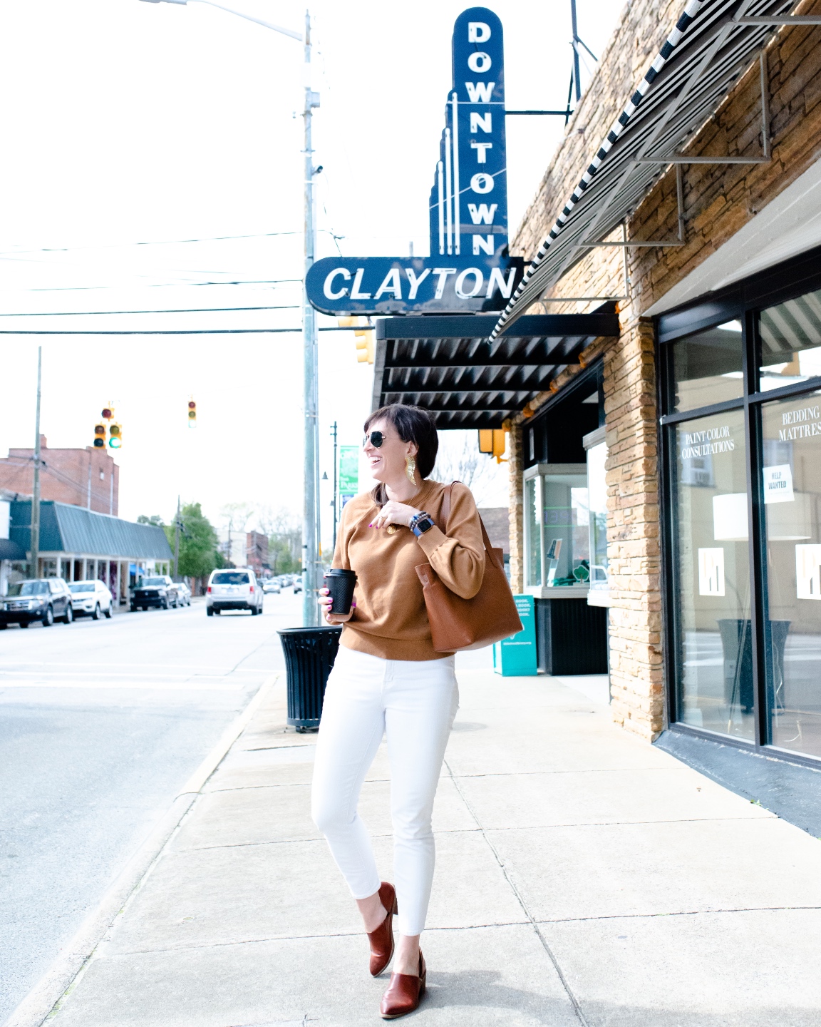 woman walking in downtown Clayton