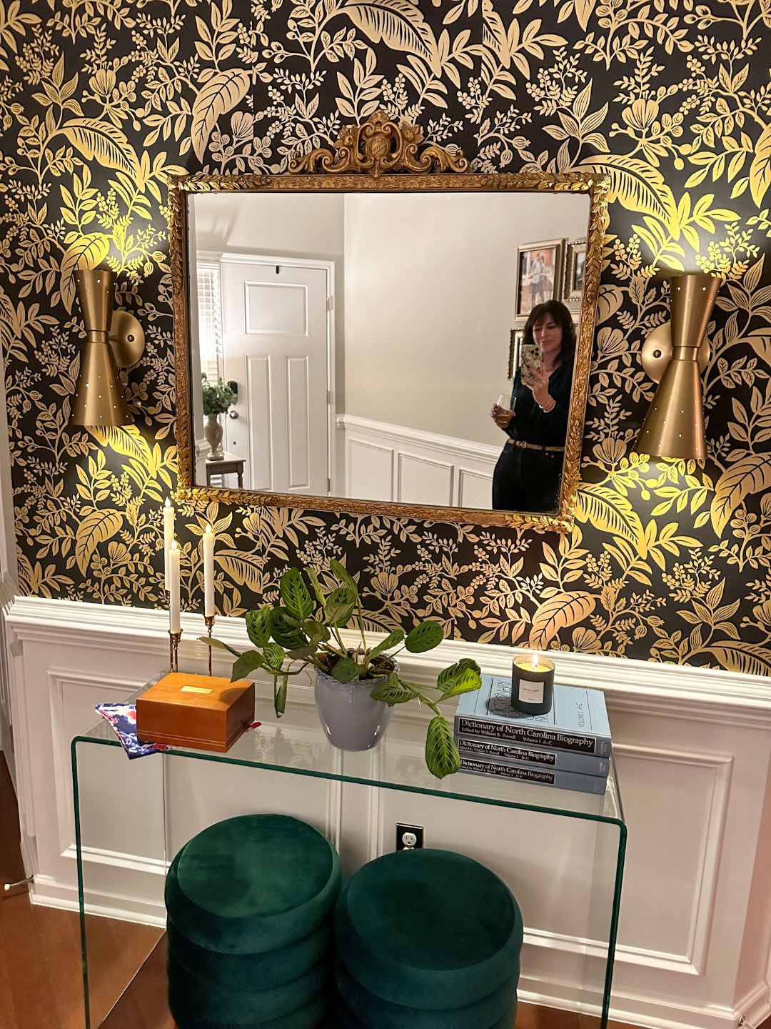 ottomans in entryway 4 Ways We Updated Our Foyer - ottomans