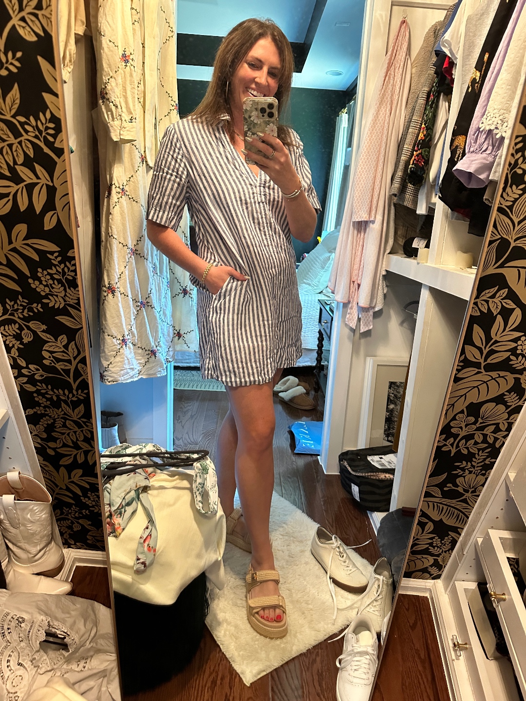 striped dress and Raffia Platform Sandal striped dress and Steve Madden Raffia Platform Sandal