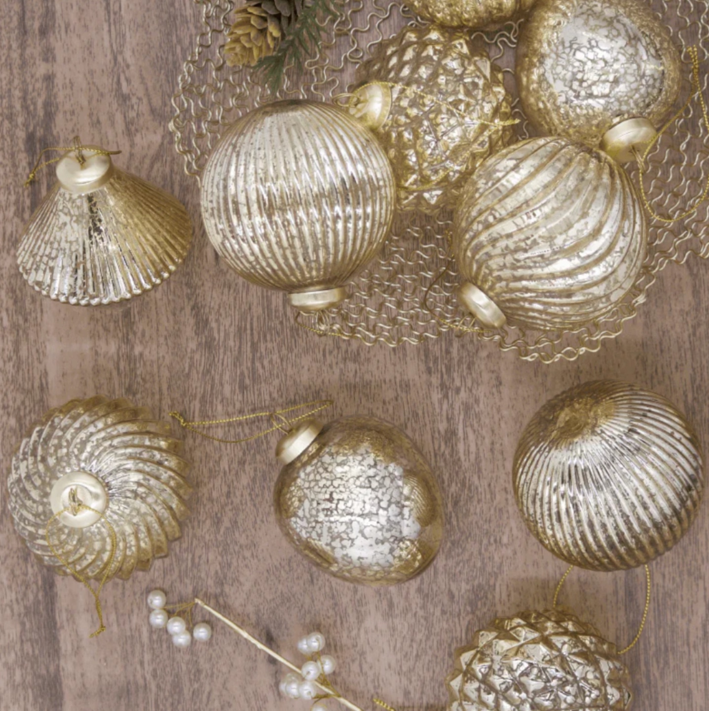 Set of 12 Gold Accent Ornaments